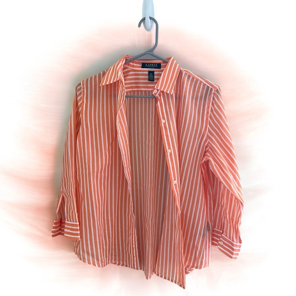 Lauren Ralph Lauren Orange and White Striped Button-Down Shirt